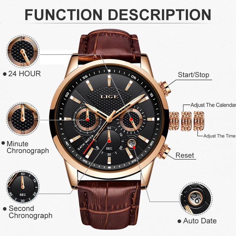 LIGE Luxury Men's Watch +BOX
