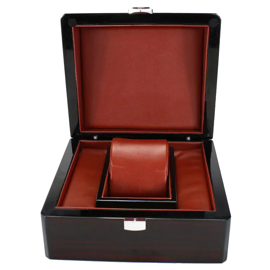 High-Gloss Wooden Single Watch Box – Luxury Lacquer Finish with Leather Cushion