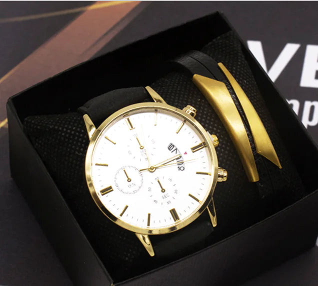 Men's Quartz Fashion Watch Set with Calendar Feature