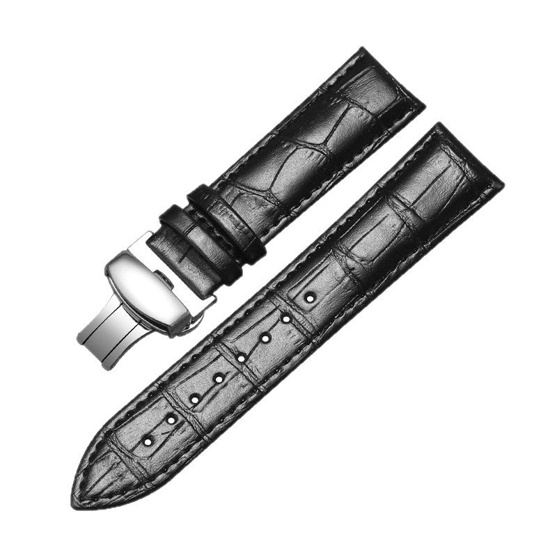 Leather Watch Strap with Stainless Steel Butterfly Clasp