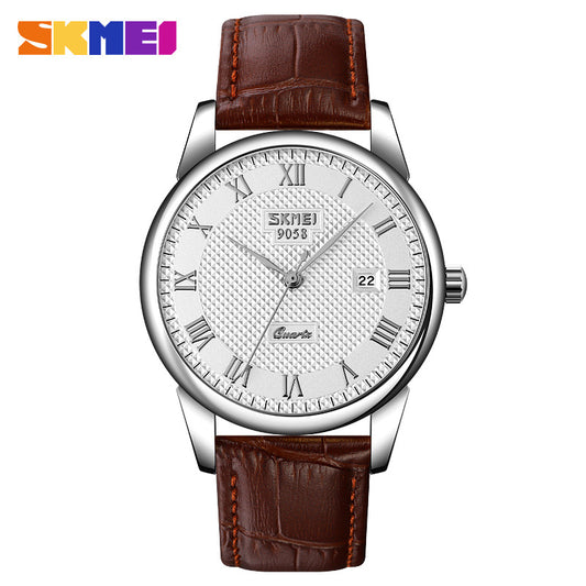 Skmei watch with brown leather strap on a white background